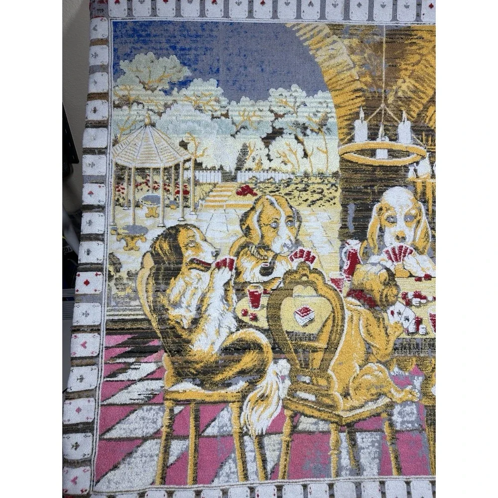 Vintage Dogs Playing Poker Tapestry Blanket Throw Cards Bar Scene 57x46 Vtg